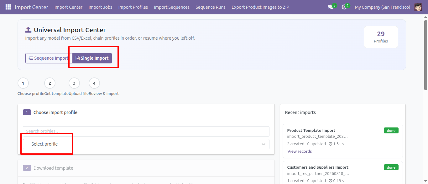 Choose Import Profile